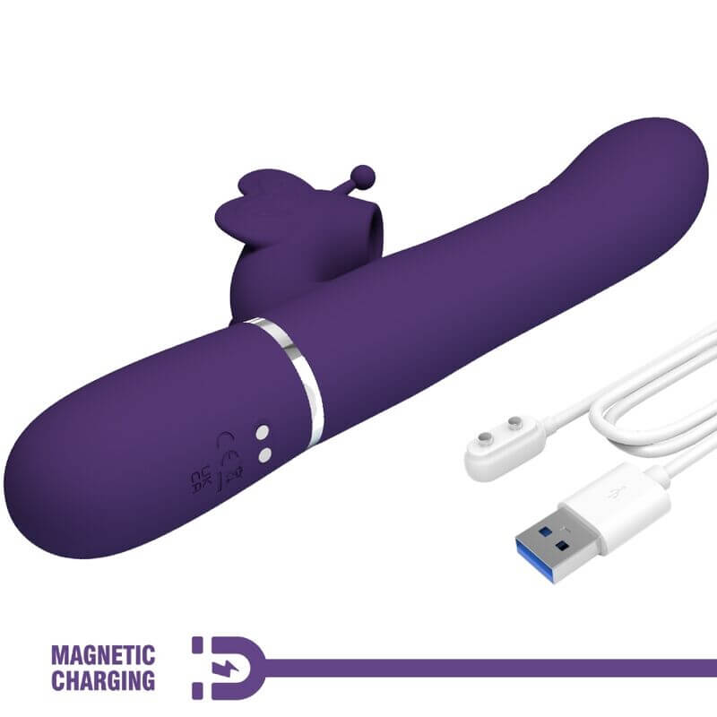 PRETTY LOVE - VIBRADOR COELHO MULTIFUNÇÕES 4 EM 1 BORBOLETA ROXO Sexshoptuga 