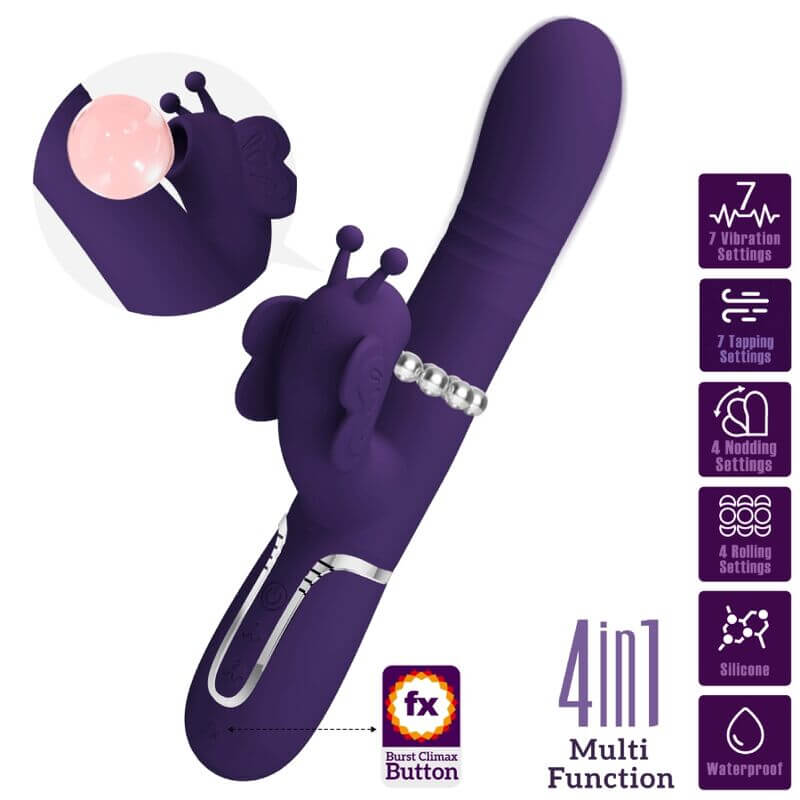 PRETTY LOVE - VIBRADOR COELHO MULTIFUNÇÕES 4 EM 1 BORBOLETA ROXO Sexshoptuga 