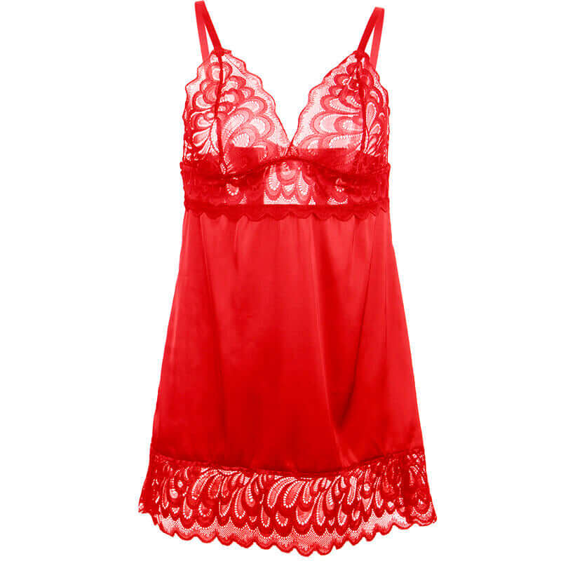 SUBBLIME - BABYDOLL DE CETIM COM RENDA VERMELHA S/M Sexshoptuga 