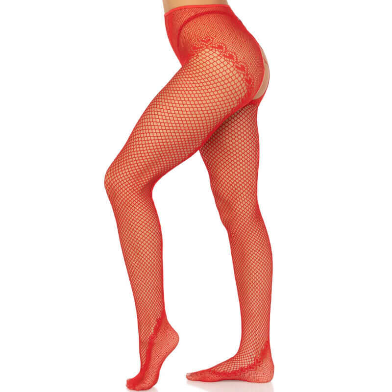 LEG AVENUE - BLACK CROTCHLESS FISHNET STOCKINGS