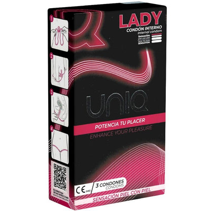 UNIQ - LADY CONDOM PRESERVATIVOS FEMININOS SEM LÁTEX COM CINTA LIGA 3 UNIDADES - Sexshoptuga 