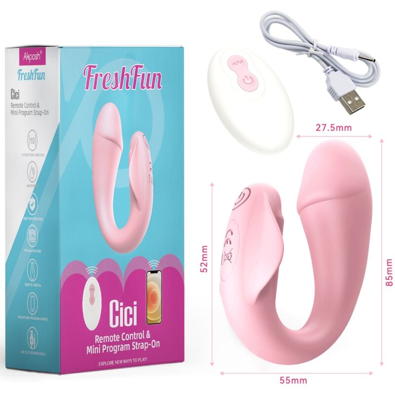 ARMONY - FRESHFUN CICI STAP-ON VIBRADOR CONTROLE REMOTO E APLICATIVO 10 VIBRAÇÕES ROSA Sexshoptuga 