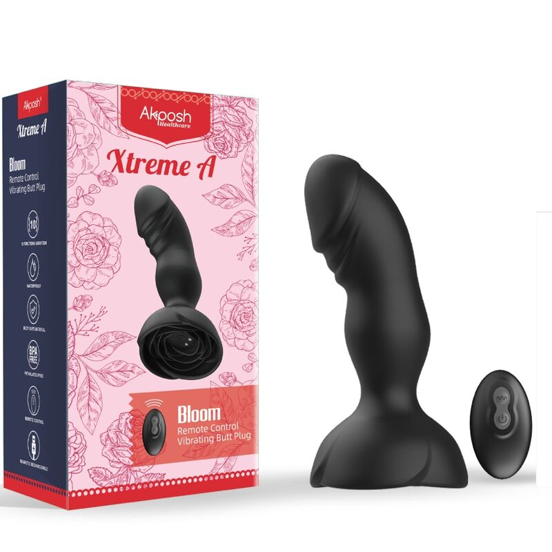 ARMONY - EXTREME A BLOOM VIBRADOR ROSE E CONTROLE REMOTO DE PLUG ANAL PRETO Sexshoptuga 