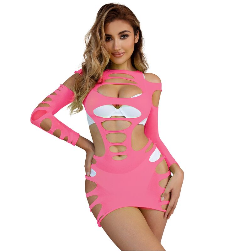 SUBBLIME - 952273 VESTIDO MANGA LONGA COM REDE ELSTICA ROSA TAMANHO ÚNICO Sexshoptuga 