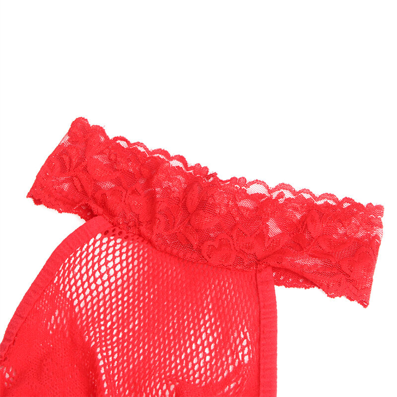 SUBBLIME - 952372 BODYSTOCKING SEM FUNDO DE REDE E RENDA COM GOLA ALTA VERMELHO TAMANHO ÚNICO Sexshoptuga 