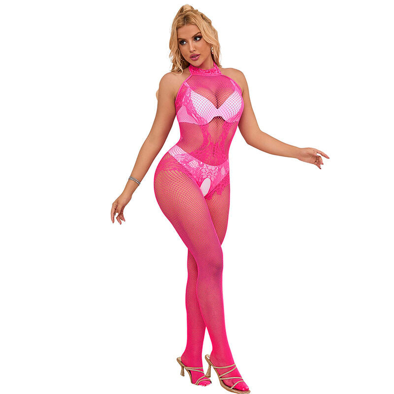 SUBBLIME - 952389 BODYSTOCKING SEM FUNDO DE REDE E RENDA COM GOLA ALTA ROSA TAMANHO ÚNICO Sexshoptuga 