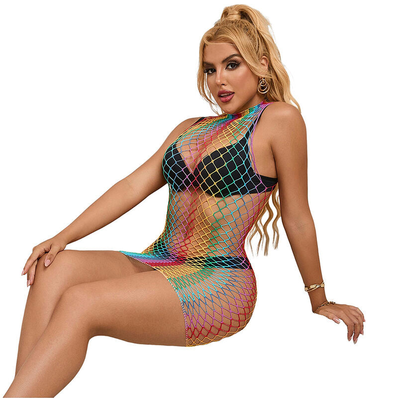 SUBBLIME - 952433 RAINBOW GOLA ALTA SEM MANGAS FISHNET VESTIDO TAMANHO ÚNICO Sexshoptuga 