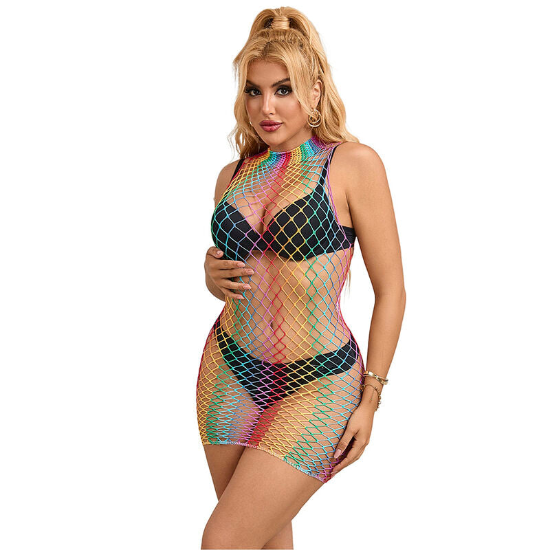 SUBBLIME - 952433 RAINBOW GOLA ALTA SEM MANGAS FISHNET VESTIDO TAMANHO ÚNICO Sexshoptuga 