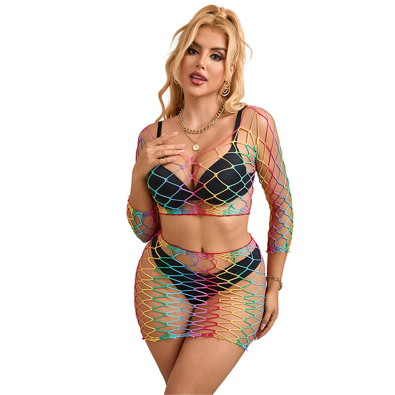 SUBBLIME - 952440 2 PIECE FISHNET LONG SLEEVE RAINBOW SET ONE SIZE