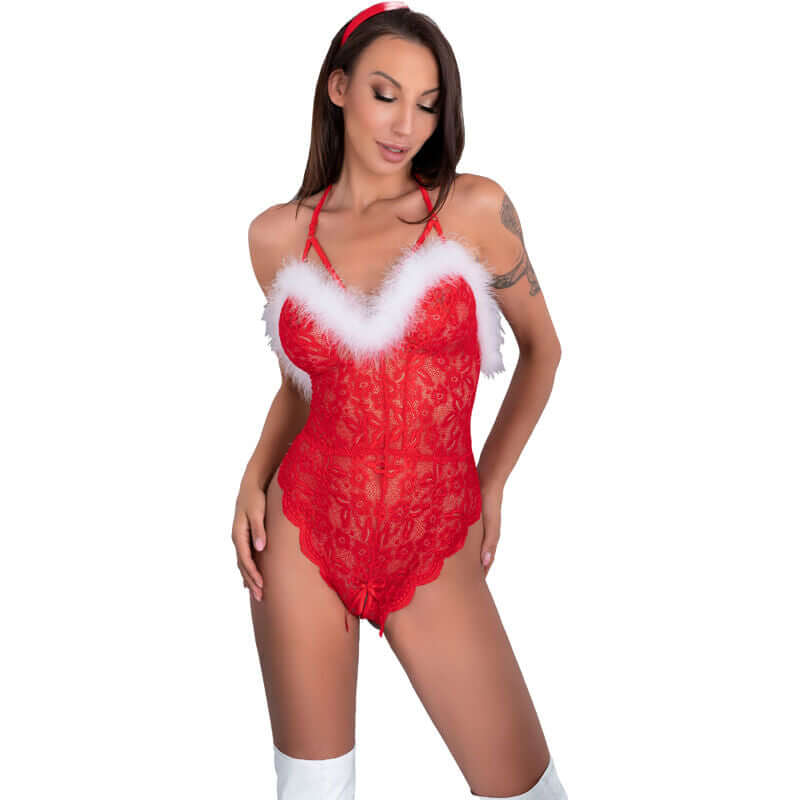 LIVCO CORSETTI FASHION - BODY FEMININO DE RENDA SANTA SEM COSTURA NATAL S/M Sexshoptuga 