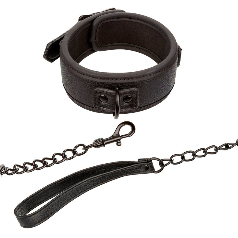 CALEXOTICS - NOCTURNAL ADJUSTABLE LEATHER COLLAR AND LEASH BLACK