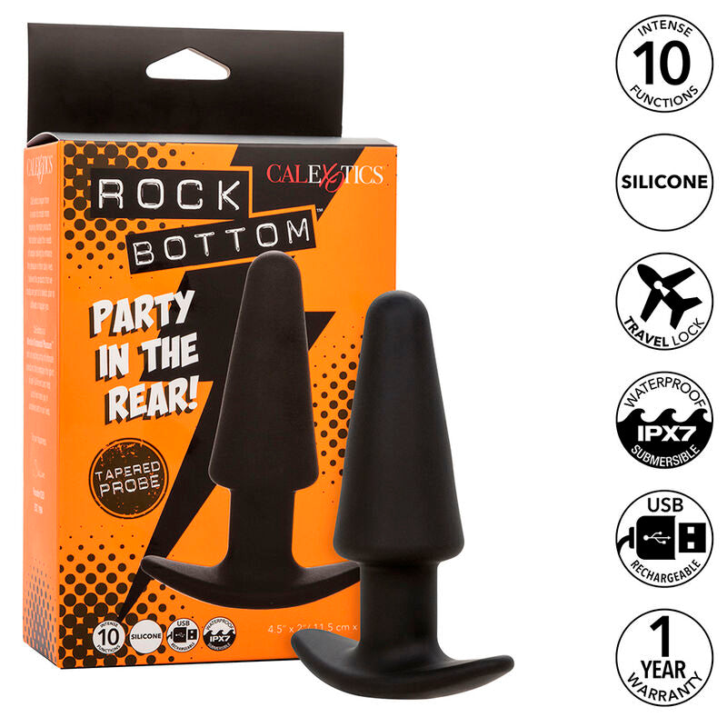 CALEXOTICS - ROCK BOTTOM PLUG ANAL CÔNICO 10 VIBRAÇÕES SILICONE PRETO Sexshoptuga 