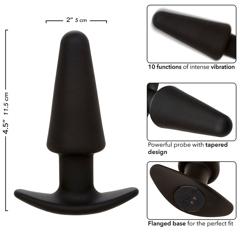 CALEXOTICS - ROCK BOTTOM PLUG ANAL CÔNICO 10 VIBRAÇÕES SILICONE PRETO Sexshoptuga 