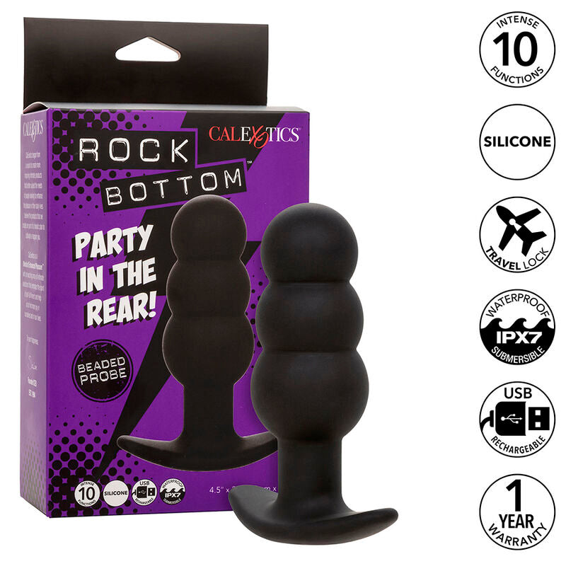 CALEXOTICS - ROCK BOTTOM PLUG ANAL COM ESFERAS 10 VIBRAÇÕES SILICONE PRETO Sexshoptuga 