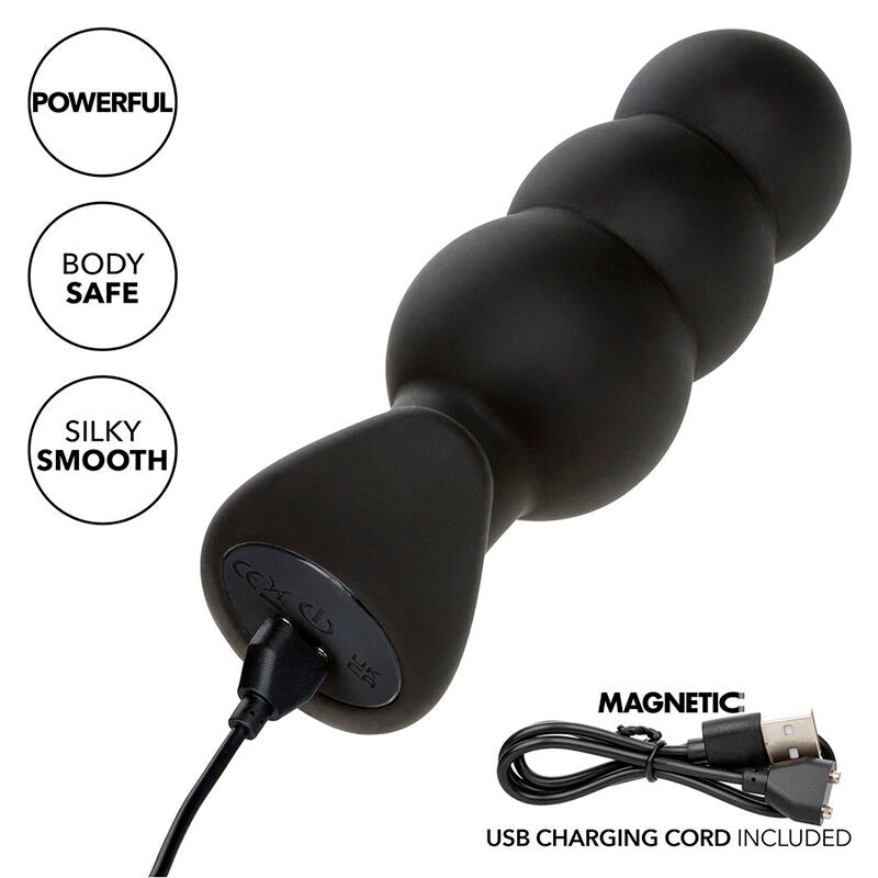 CALEXOTICS - ROCK BOTTOM PLUG ANAL COM ESFERAS 10 VIBRAÇÕES SILICONE PRETO Sexshoptuga 