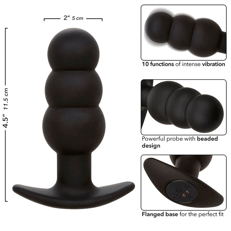 CALEXOTICS - ROCK BOTTOM PLUG ANAL COM ESFERAS 10 VIBRAÇÕES SILICONE PRETO Sexshoptuga 