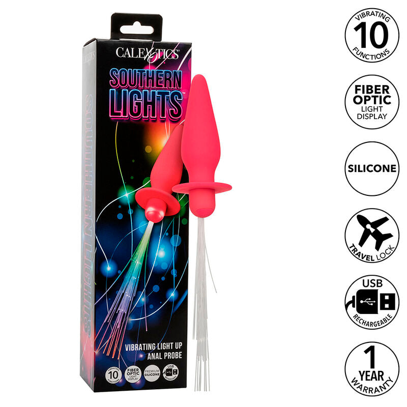 CALEXOTICS - SOUTHERN LIGHTS LIGHT UP ANAL PLUG 10 VIBRAÇÕES SILICONE ROSA Sexshoptuga 