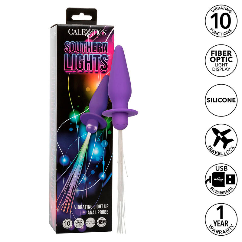 CALEXOTICS - SOUTHERN LIGHTS LIGHT UP ANAL PLUG 10 VIBRAÇÕES SILICONE ROXO Sexshoptuga 