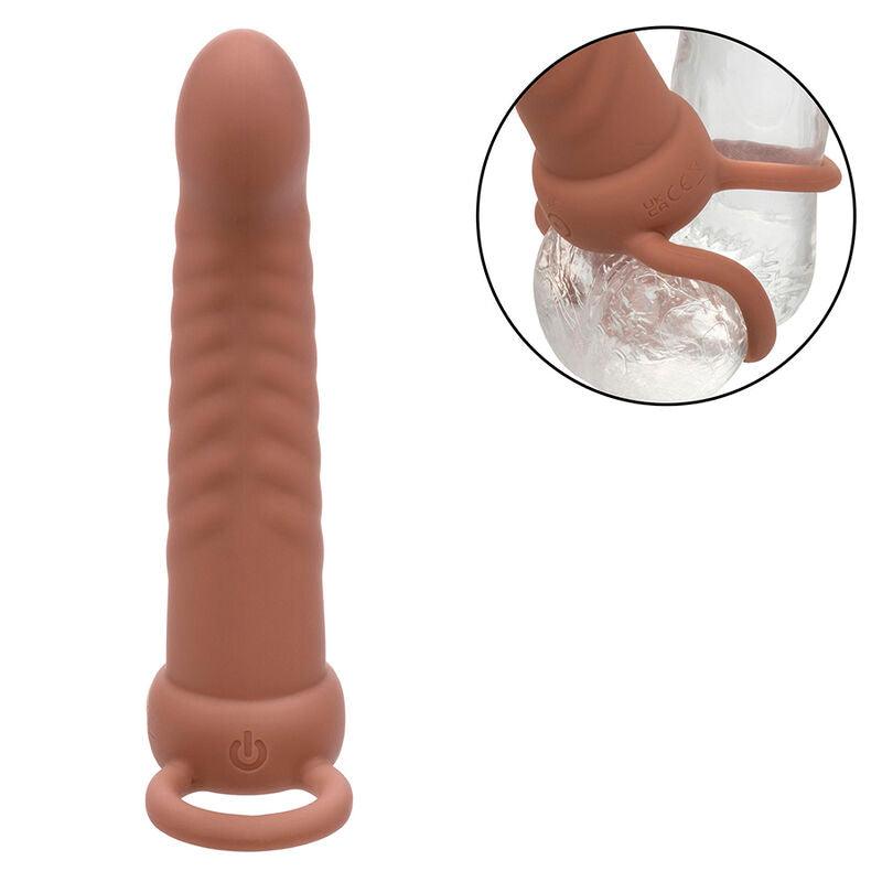 CALEXOTICS - MAXX RIBBED DUAL PENETRATOR 10 VIBRAÇÕES MARROM - Sexshoptuga 