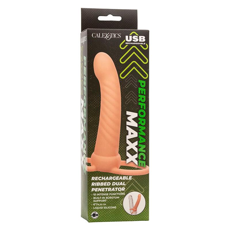 CALEXOTICS - MAXX RIBBED DUAL PENETRATOR 10 VIBRAÇÕES CARNE - Sexshoptuga 