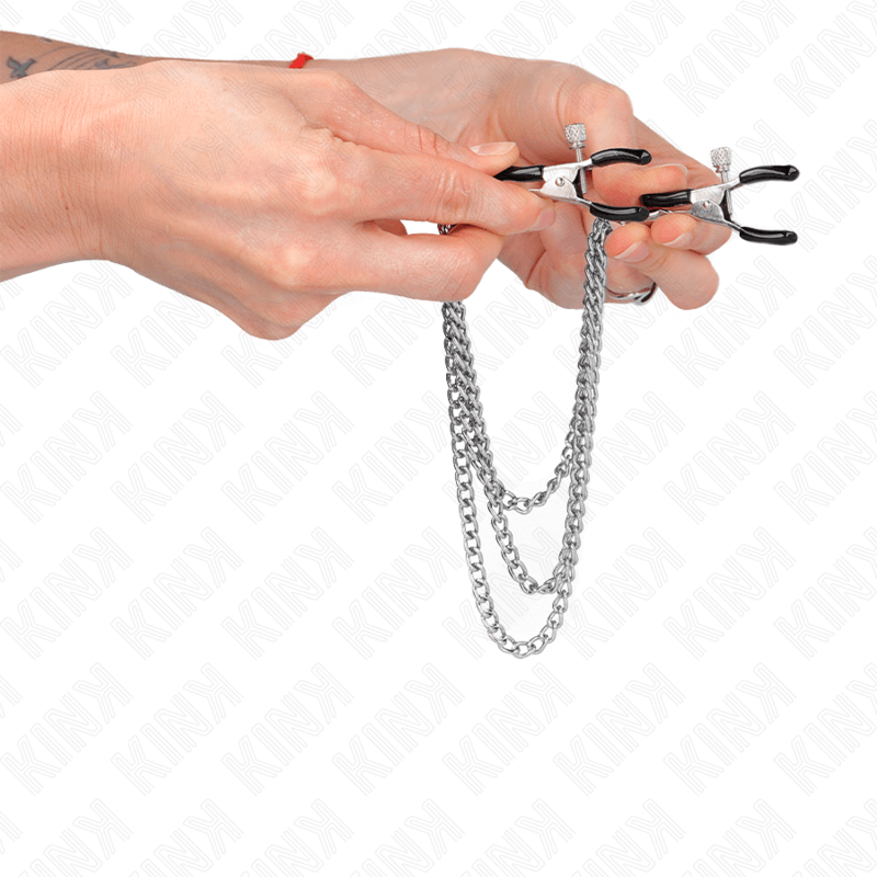 KINK - PINÇAS PARA BICOS COM 3 CORRENTES PRATA 20/23/28 CM Sexshoptuga 