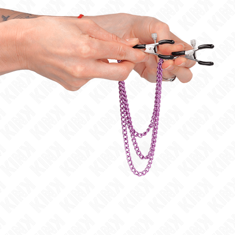 KINK - PINÇAS PARA BICOS COM 3 CORRENTES ROXO 20/23/28 CM Sexshoptuga 