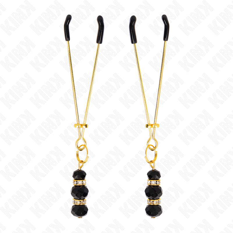 KINK - GOLDEN THIN TWEEZERS WITH 3 BLACK GLASS BEADS 7 CM Sexshoptuga 