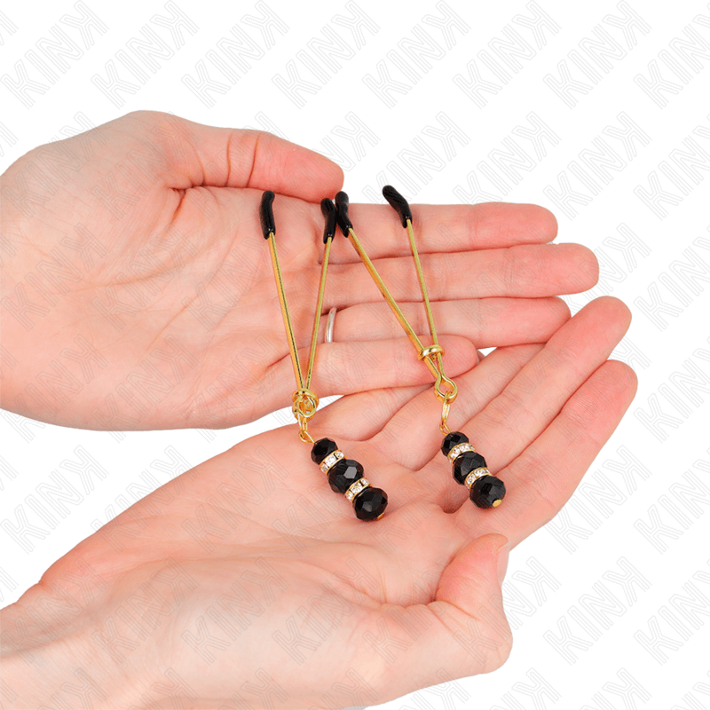 KINK - GOLDEN THIN TWEEZERS WITH 3 BLACK GLASS BEADS 7 CM Sexshoptuga 