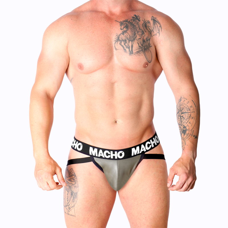 MACHO - MX27GR JOCK COURO CINZA BEGE S - Sexshoptuga  Sexshoptuga 