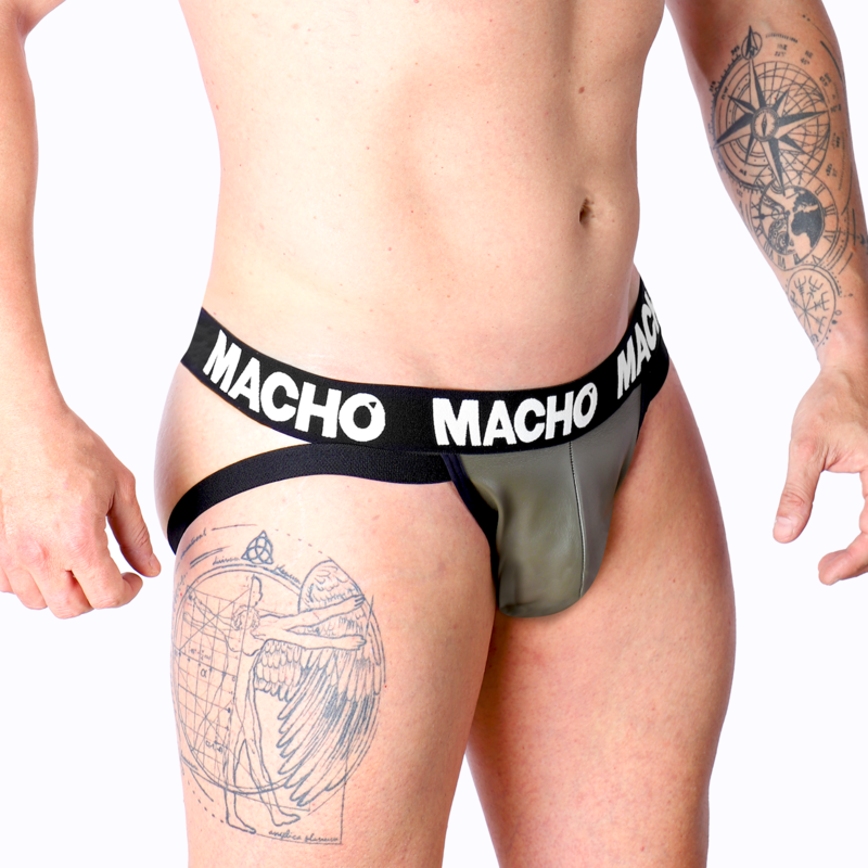 MACHO - MX27GR JOCK COURO CINZA BEGE S - Sexshoptuga  Sexshoptuga 