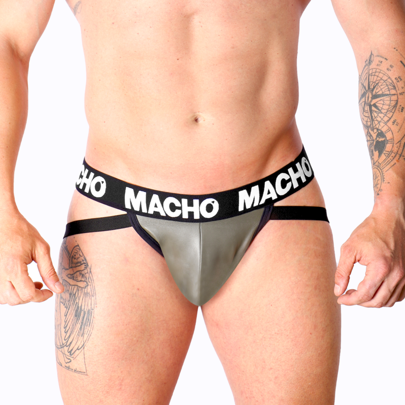 MACHO - MX27GR JOCK COURO CINZA BEGE S - Sexshoptuga  Sexshoptuga 