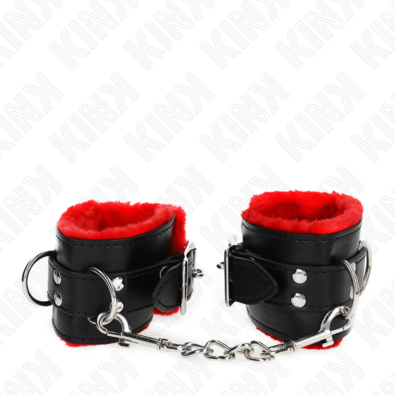 KINK - PULSO FORRO DE PELE COM FUROS QUADRADOS CINTO VERMELHO E PRETO AJUSTÁVEIS 17-29 CM X 6 CM Sexshoptuga 