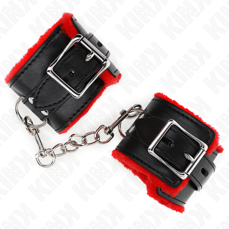 KINK - PULSO FORRO DE PELE COM FUROS QUADRADOS CINTO VERMELHO E PRETO AJUSTÁVEIS 17-29 CM X 6 CM Sexshoptuga 