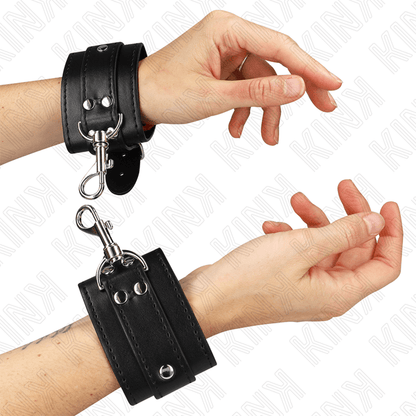 KINK - ADJUSTABLE BLACK LOCKING DUNGEON WRIST GUARDS 21-28CM X 5.5CM