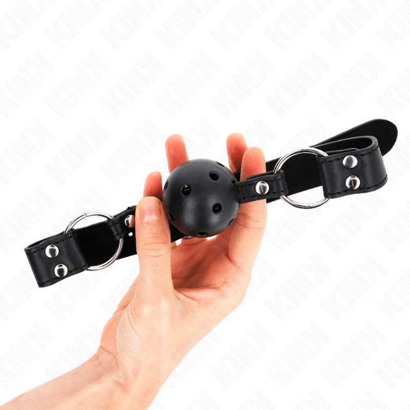 KINK - BREATHABLE BALL 4 CM GAG WITH DOUBLE RIVET MODEL 1 BLACK 62.5 x 2.5 CM ADJUSTABLE 42-58 CM Sexshoptuga 