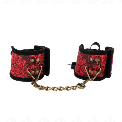 KINK - SCANDAL WRIST PADS RED-BLACK LACE DETAILS 24.5 CM X 6.5 CM