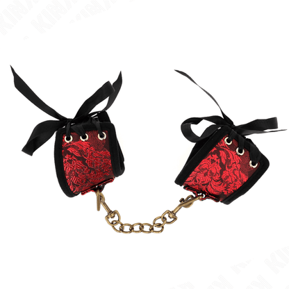 KINK - SCANDAL WRIST PADS RED-BLACK LACE DETAILS 24.5 CM X 6.5 CM