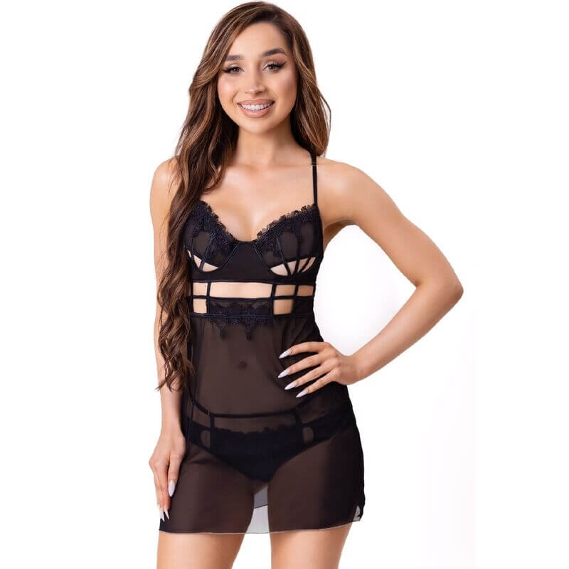 LIVCO CORSETTI FASHION - MAIA 20247 BABYDOLL + TANGA PRETA S/M Sexshoptuga 