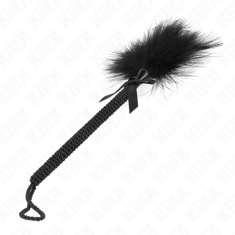 KINK - VARINHA DE CORDA DE NYLON COM PENAS DE CÓCEGAS E LAÇO PRETO 25 CM Sexshoptuga 