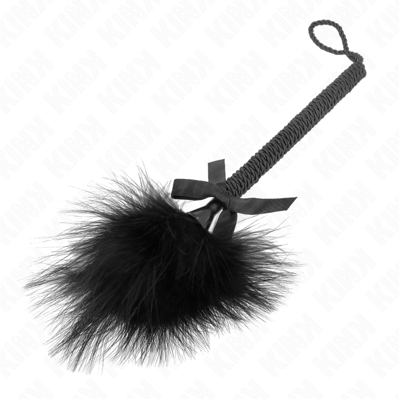 KINK - VARINHA DE CORDA DE NYLON COM PENAS DE CÓCEGAS E LAÇO PRETO 25 CM Sexshoptuga 