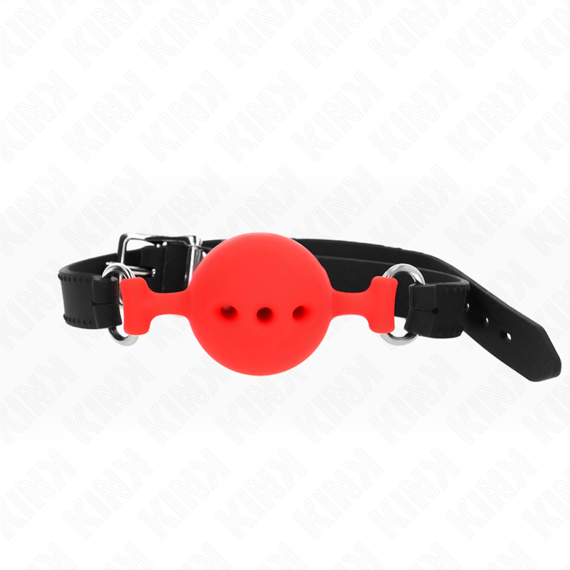 KINK - MORDAÇA COMPLETA DE SILICONE 55 x 2 CM COM BOLA DE 4,5 CM TAMANHO M VERMELHO AJUSTÁVEL 35-51 CM Sexshoptuga 