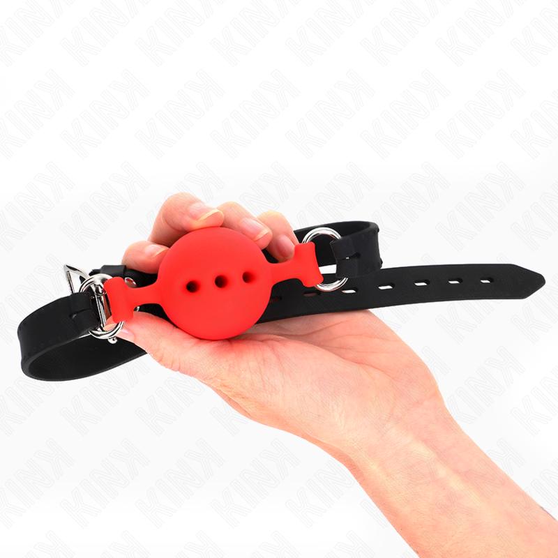 KINK - MORDAÇA COMPLETA DE SILICONE 55 x 2 CM COM BOLA DE 4,5 CM TAMANHO M VERMELHO AJUSTÁVEL 35-51 CM Sexshoptuga 