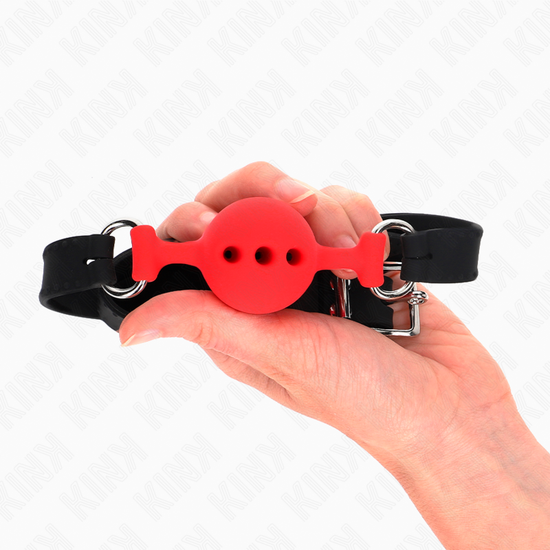 KINK - MORDAÇA COMPLETA DE SILICONE 55 x 2 CM COM BOLA DE 4 CM TAMANHO S VERMELHO AJUSTÁVEL 35-51 CM Sexshoptuga 