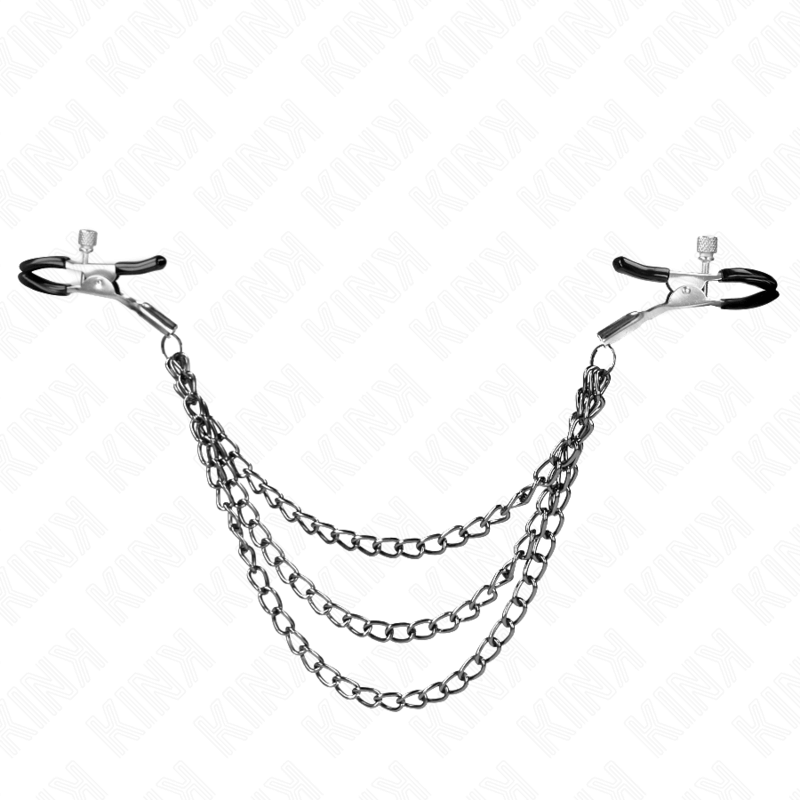 KINK - PINÇAS PARA BICOS COM 3 CORRENTES PRETAS 20/23/28 CM Sexshoptuga 