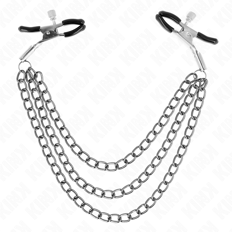 KINK - PINÇAS PARA BICOS COM 3 CORRENTES PRETAS 20/23/28 CM Sexshoptuga 