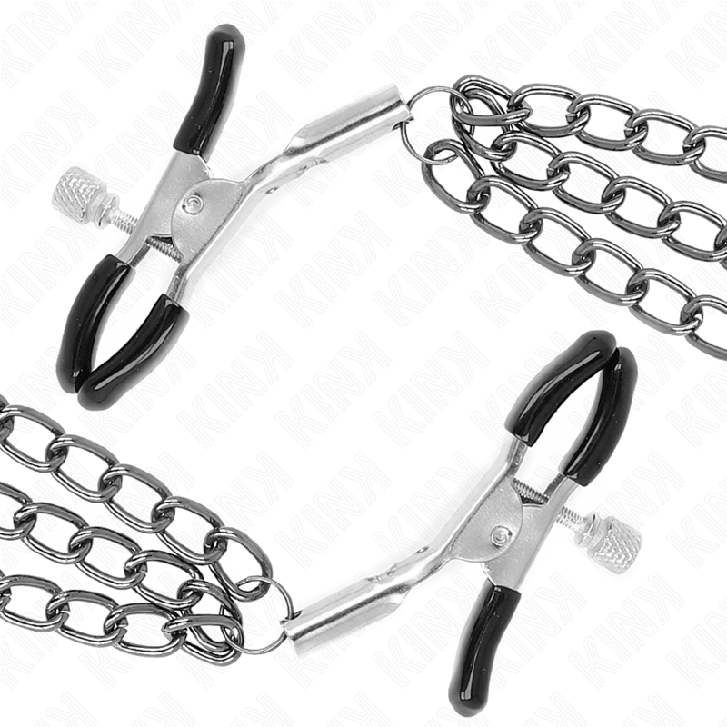 KINK - PINÇAS PARA BICOS COM 3 CORRENTES PRETAS 20/23/28 CM Sexshoptuga 