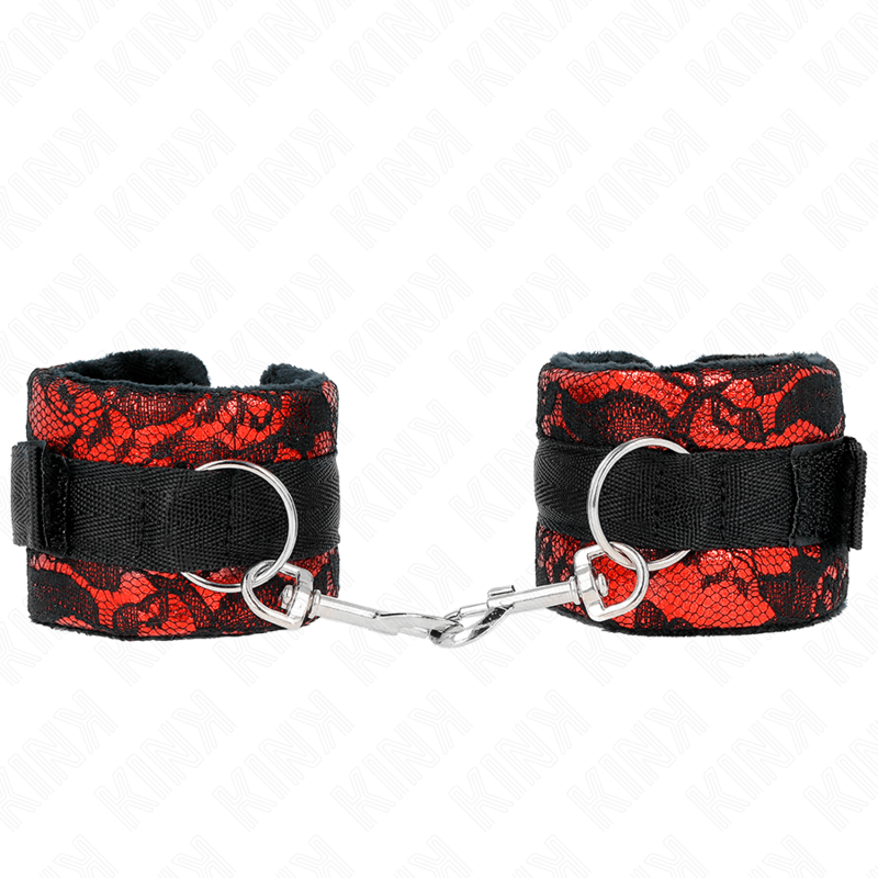 KINK - PUNHOS DE RENDA DE VELUDO CURTO E BIND DE NYLON VERMELHO / PRETO 23 X 6,5 CM Sexshoptuga 