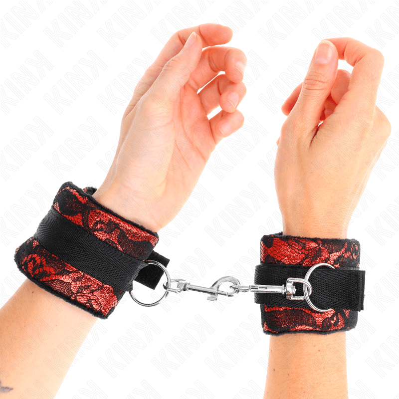 KINK - PUNHOS DE RENDA DE VELUDO CURTO E BIND DE NYLON VERMELHO / PRETO 23 X 6,5 CM Sexshoptuga 