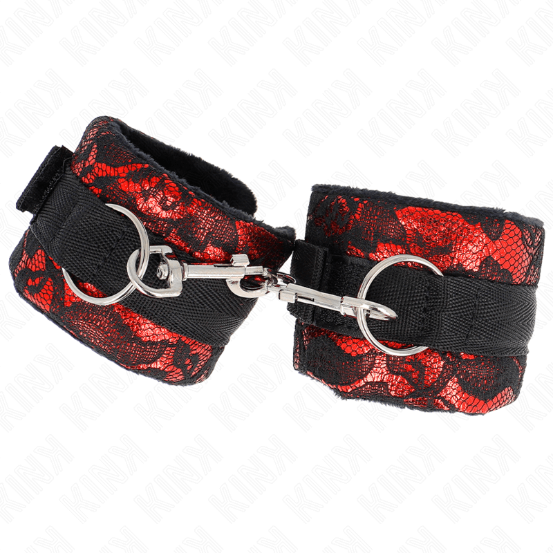 KINK - PUNHOS DE RENDA DE VELUDO CURTO E BIND DE NYLON VERMELHO / PRETO 23 X 6,5 CM Sexshoptuga 