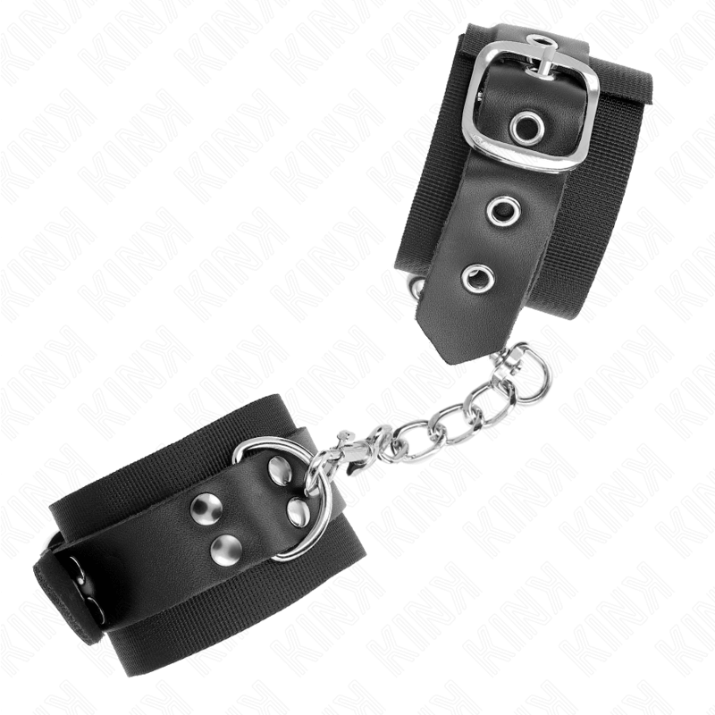 KINK - BLACK NYLON CUFF WRISTBANDS WITH ADJUSTABLE BLACK LEATHER BELT 19-29 CM X 5.1 CM